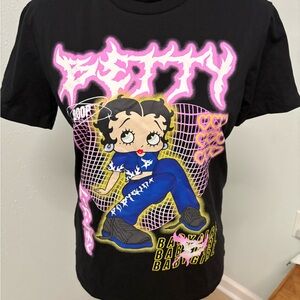 Betty Boop Graphic Tee Baby Girl Streetwear Pink Black XS